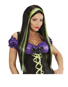 Hexenperücke mit grünen Strähnen