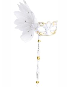 Maschera bianca veneziana con bastone