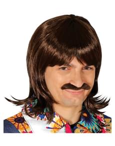 Man's Brown Wig with Moustache