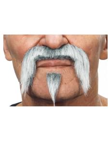 Moustache et bouc gris western homme
