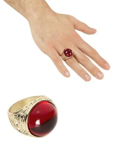 Bague dorée avec pierre rouge adulte