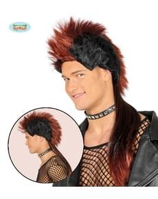 Braune Punk Perücke mit langem Kamm für Erwachsene