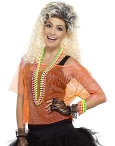 Neon-oranges 80er Jahre Netz-Shirt für Frauen