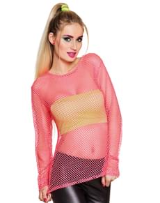 Neon-rosanes 80er Jahre Netz-Shirt für Frauen