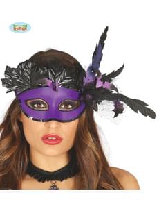 Violette venezianische Maske mit Federn